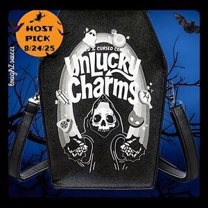 🆕️BLACK UNLUCKY CHARMS CEREAL GOTH VEGAN LEATHER COFFIN ZIPPERED CROSSBODY